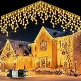 GYLEFY Cortina Luces de Cascada Exterior 15M 600 LED, IP65 Impermeable Con Temporizador, 8 Modos y Memoria Para Navidad - Blanco Cálido