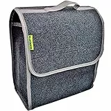 Sakura SS5232 - Organizador para Maletero de Coche y Otros Vehículos, Tamaño PeqUEño, 29 x 15 x 30 cm, Tapa Abatible, con Velcro, Asa de Transporte, Material de Alfombra, Color Gris Oscuro