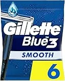 Gillette Blue3 Smooth - Maquinilla de afeitar desechable para hombre, 6 maquinillas de afeitar con 3 cuchillas, cabezal giratorio giratorio de 40°, tiras deslizantes con tecnología ComfortGel