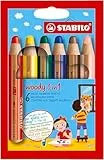 STABILO Lápiz de color multitalento woody 3 en 1 - Estuche con 6 colores