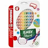 STABILO Lápiz de color ergonómico EASYcolors START - Estuche con 12 colores y 1 sacapuntas - Modelo para diestros