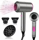 Secador de pelo iónico profesional con motor AC, secado rápido, 2 velocidades y 3 ajustes de temperatura, botón de aire frío, difusor y 2 concentradores (gris plata)