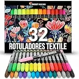 Zenacolor 32 Rotuladores Textiles - Pintura Textil Permanente y Lavable - No Tóxica y Indeleble, Pintura Para Tela con Punta Fina - Perfecto para Camisetas, Bolsas, Tote Bag - Para Niños y Adultos
