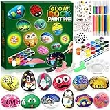 BEYAOBN Juego de 12 piedras para pintar para niños con 12 colores que brillan en la oscuridad, juego de manualidades, pintura de piedra creativa, para niños, adultos, regalos