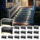 Solpex Paquete de 16 luces solares impermeables para escaleras al aire libre, escalón, valla, patio, y camino (negro, blanco cálido)