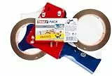 tesapack Ultra Fuerte y Dispensador Manual con 2 Cintas Adhesivas de PVC Extra Resistentes al Desgarro - Marrón - 66 m x 50 mm