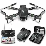 Drones con Camara 1080P Adultos, Dron para Adultos/Niños 1080P Quadcopter RC Drones Plegable, Vídeo en directo con drones FPV, Aterriza con Un Clic, 3D Flip. Regalos para Niñas/Niños, 3 Baterías