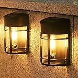 nipify Luz Solar Exterior Jardin, Apliques Exteriores Solares IP65 impermeable Aplique Pared Exterior Solar Luces Solares para Cercas Decorativas Valla Porche Pared Patio [2 Paquete/Blanco Cálido]