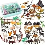 TOEY PLAY 3 in 1 Figuras de Animales, Animale Granja, Animales del Zoológico, Dinosaurios Juguetes, 56PCS Animales de Juguete con Caso Portátil para Niños niñas 3 4 5 6 años.
