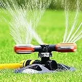 ALLILUYAA Aspersors Jardín,Aspersores de Riego Cesped de 360 ° Automático,3 Brazos Ajustables Sprinkler Jardin para Equipos de riego, Sistema de riego para aspersores de césped