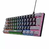 Trust Gaming GXT 867 Acira Teclado Mecánico 60% Español QWERTY, Teclas de Doble Función, Iluminación RGB, Mini Teclado Gaming Compacto Programmable con Cable USB PC Portátil - Negro/Gris