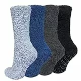 Chalier Cozy 4 Pares de Calcetines Mullidos y Térmicos Antideslizantes para Hombre y Mujer - Cálidos para el Hogar en Invierno - Talla Única Azul