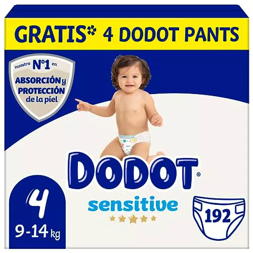 Dodot Pañales Bebé Sensitive Talla 4, 192 Pañales + 4 Pants Activity Extra Gratis