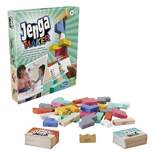 Hasbro Gaming Jenga Maker, Juego de apilar Bloques de Madera para 2 a 6 Jugadores