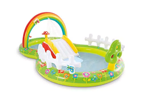 INTEX 57154 - Piscina infantil hinchable con dispersor de agua y tobogan jardin