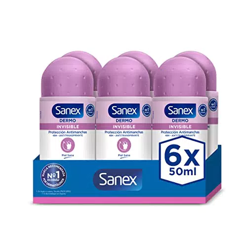 Sanex Dermo Invisible Desodorante Roll-On, Pack 6 Uds x 50 ml