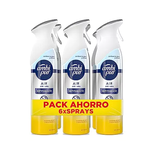 Ambipur Ambientador En Spray Antitabaco 6 x 300 ml, Eliminador de Olores de Tabaco
