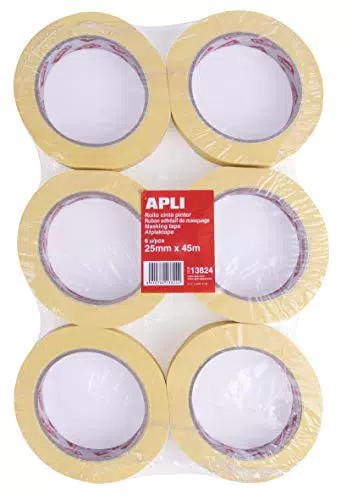 APLI 13824 - Cinta de pintor, 25 mm x 45 m, pack de 6 rollos