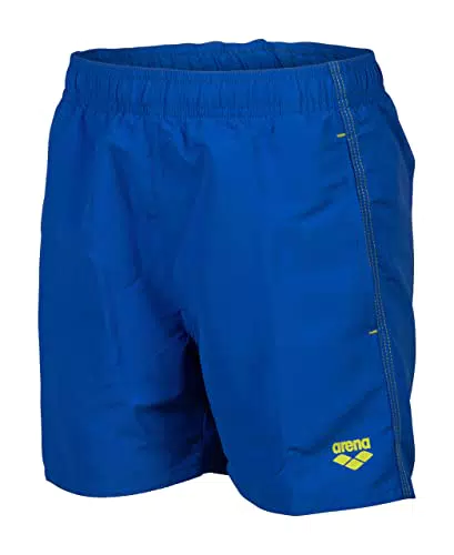 Arena Boys' Beach Boxer Solid R Swim Trunks, Neon Blue-Soft Green