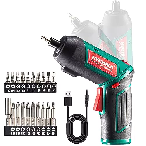 Atornillador Eléctrico 6N.m, HYCHIKA Atornillador Eléctrico Inalámbrico 3.6v Batería 2.0 Ah. Luz LED