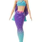 Barbie Sirena Muñeca con pelo lila, cola ombré, corona rosa y aletas esculpidas