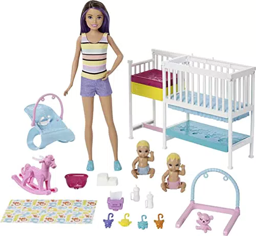 Barbie Skipper Hora de la siesta, Muñeca Canguro con bebés y accesorios