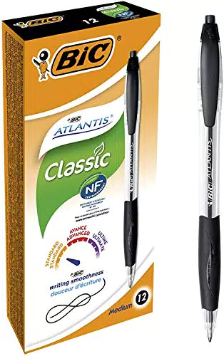BIC Atlantis Classic bolígrafos Retráctiles punta media - Negro