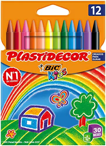 BIC Kids Plastidecor - Ceras para colorear, antimanchas para actividades creativas en casa y el colegio