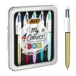 BIC My 4 Colours Box - Caja de 5 Bolígrafos 4 Colores en una bonita caja metálica - Bolígrafo retráctil con tintas en colores surtidos