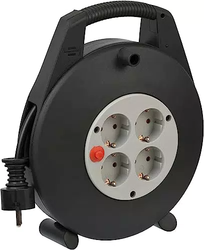 Brennenstuhl Vario-Line enrollacables doméstico con 4 enchufes negro/gris