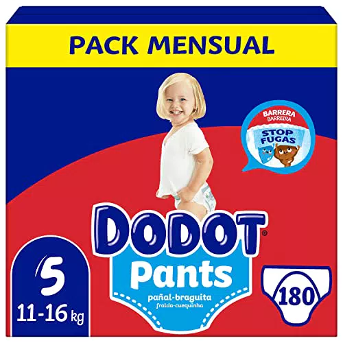 Dodot Pañales Bebé Pants Talla 5, 180 Pañales, Pañal-Braguita con Ajuste 360° Anti-Fugas