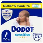Dodot Pañales Bebé Sensitive Talla 1, 276 Pañales + 1 Pack de 40 Toallitas Gratis Aqua Plastic Free