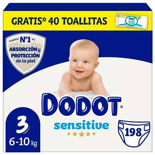 Dodot Pañales Bebé Sensitive Talla 3, 1 Pack- 198 Pañales