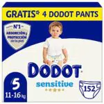 Dodot Pañales Bebé Sensitive Talla 5, 152 Pañales + 4 Pants Gratis