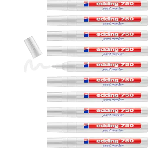 edding 750 marcadores de tinta opaca - blanco - 10 rotuladores - punta redonda 2-4 mm - para metal