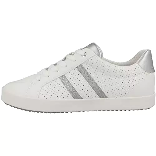 Geox D Blomiee Smooth Leather, Sneakers Mujer, Optic White Silver