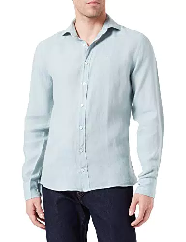 Hackett London Garment DYED Linen K Camisa, Duck Egg