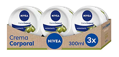 NIVEA Crema Corporal Aceite de Oliva en pack de 3, crema hidratante corporal con ingredientes naturales