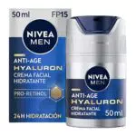 NIVEA MEN Hyaluron Crema Hidratante Antiedad FP15, cuidado facial avanzado para hombre