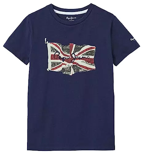 Pepe Jeans Flag Logo Jr S/S N T-Shirt, Azul, 14 Years Niño
