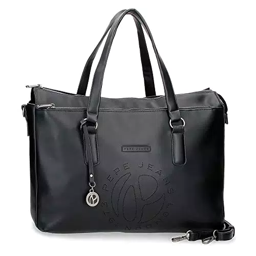 Pepe Jeans Mabel Bolso para Portátil Adaptable 13, 3" Negro 42x29x11 cms Piel sintética