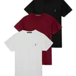 POLO CLUB Pack de Tres Camisetas Negra, Blanca y Burdeos de Cuello Redondo y Logo Rigby Go Hombre