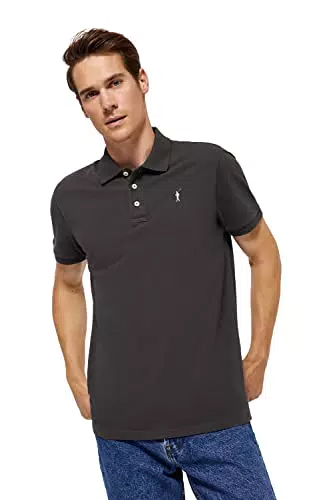 POLO CLUB Polo Asfalto piqué con Tapeta de Tres Botones y Logo Bordado en Contraste de Hombre