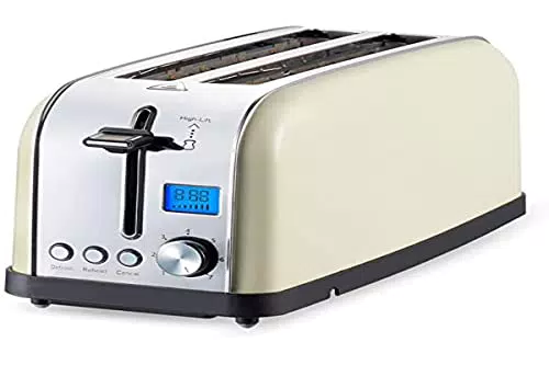 PRIXTON Bianca Pro - Tostadora pan 2 Ranuras para 4 Tostadas 1500 W 7 Niveles de Tostado Pantalla LCD con Temporizador Funciones Descongelar