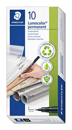 STAEDTLER Lumocolor 313-9 - Rotulador de Tinta Permanente de Color Negro y Punta Fina