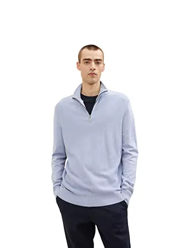 TOM TAILOR Hombre Jersey de punto Troyer 1034879, 14813 - Light Fern Blue