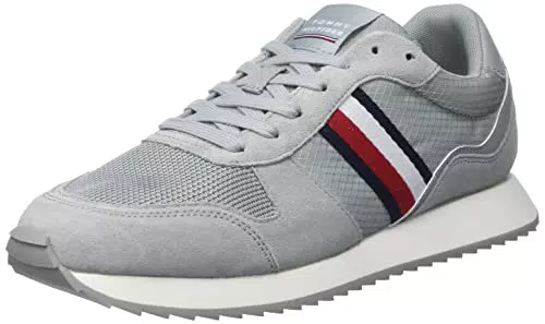 Tommy Hilfiger Runner EVO Mix, Tenis Hombre, Plata Antigua