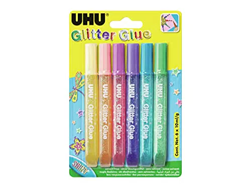 UHU Pegamento Decorativo con Purpurina, Multicolor, 6 x 10 ml colores pastel