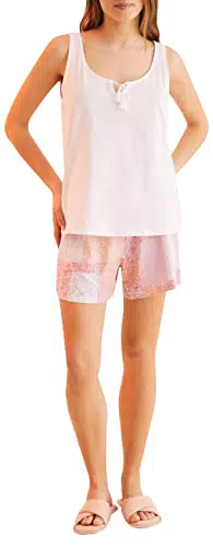 Women'secret Pijama Corto Tirantes Patchwork Blanco 100% algodón Juego