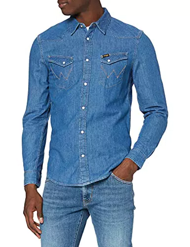 Wrangler LS Western Denim Shirt Camisa Vaquera, Azul